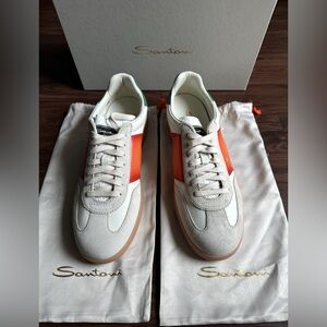Santoni Beige Sneakers with Vibrant Orange Soles